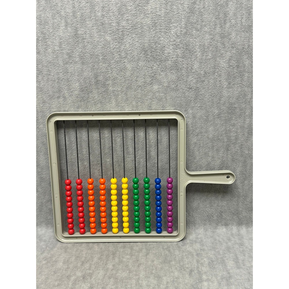Vintage Ideal Student Abacus Gray Rainbow 100 Beads Math Learning Tool 7303